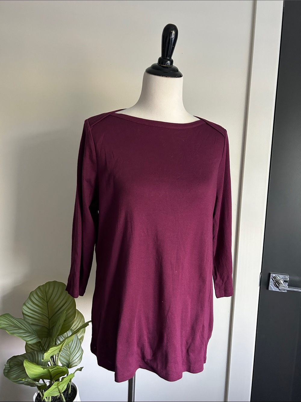 🆕 Style & Co 0X fall 2025 3/4 Sleeve Boatneck Top - Deep Plum